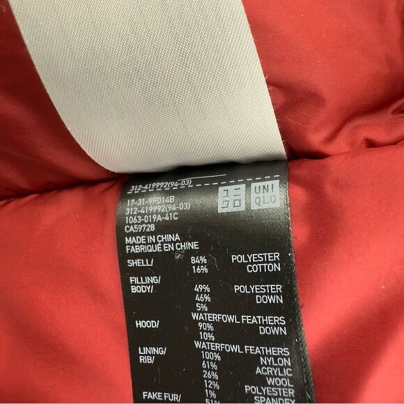 Uniqlo Ultra Warm Hybrid Down Parka Men's Size Medium with Fake Fur Hood 419992 - Picture 12 of 13